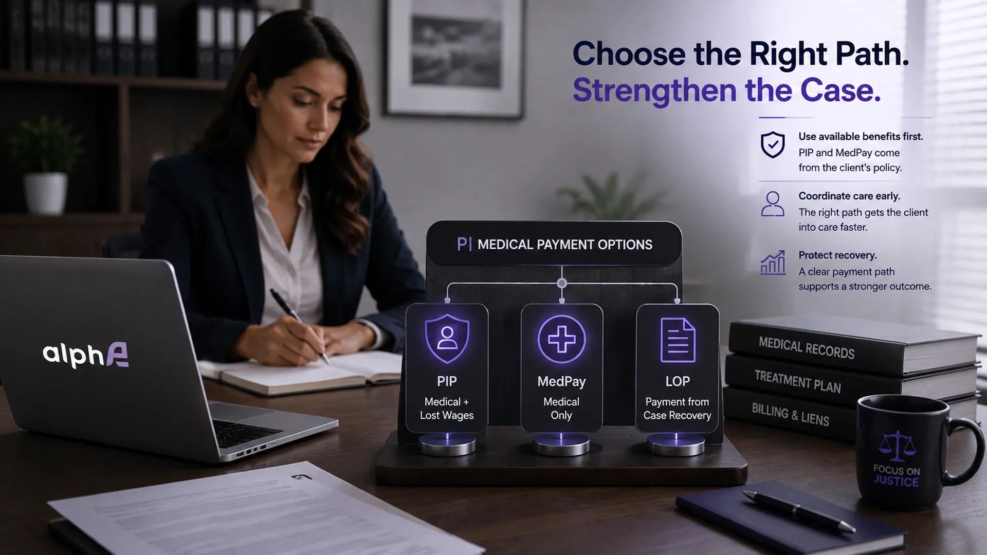 PI medical payment options showing PIP, MedPay, and LOP care paths