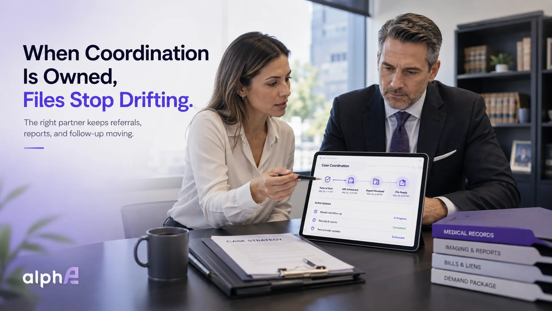 PI law firm reviewing medical referral and case coordination progress